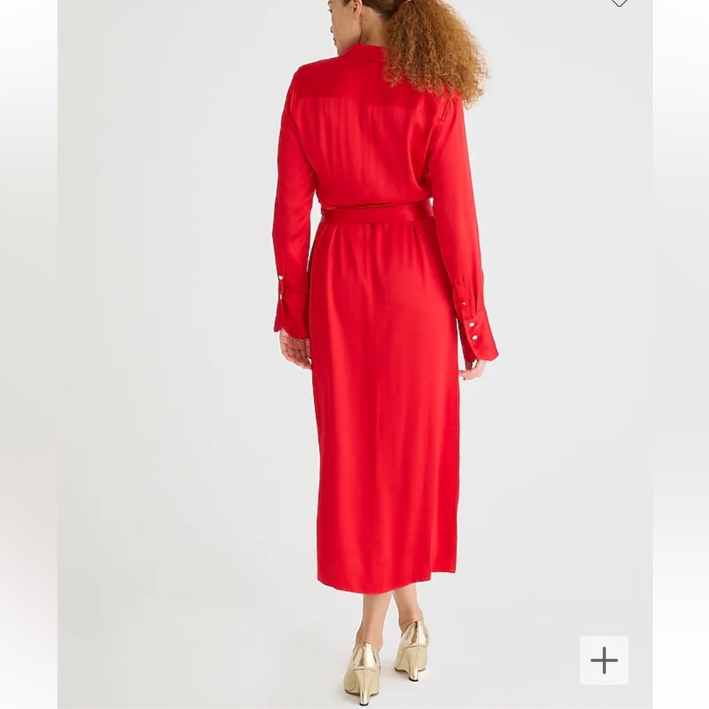 J.Crew dress NWT Luster Crêpe shirtdress red gold buttons long sleeve TIKTOK top - Picture 3 of 4